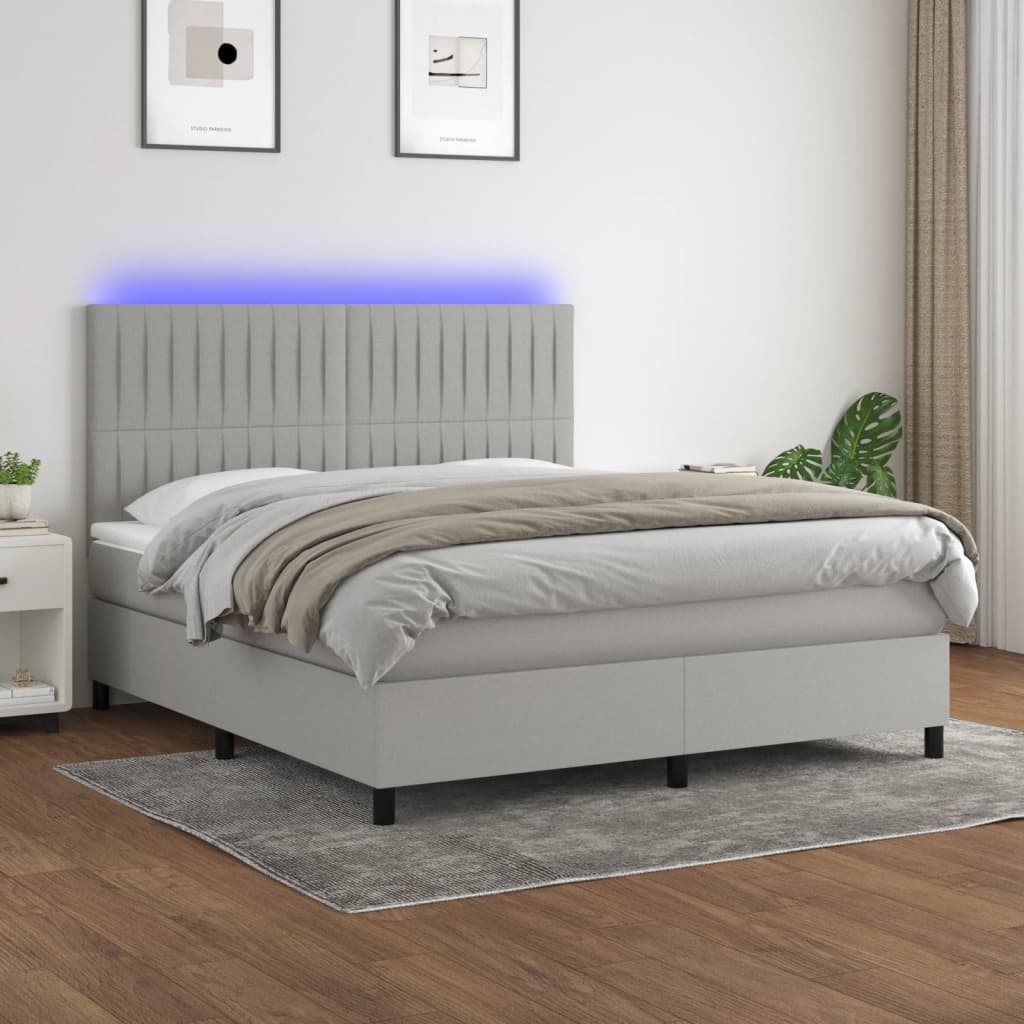 Letto a Molle Materasso e LED Grigio Chiaro 160x200 cm Tessuto 3135045