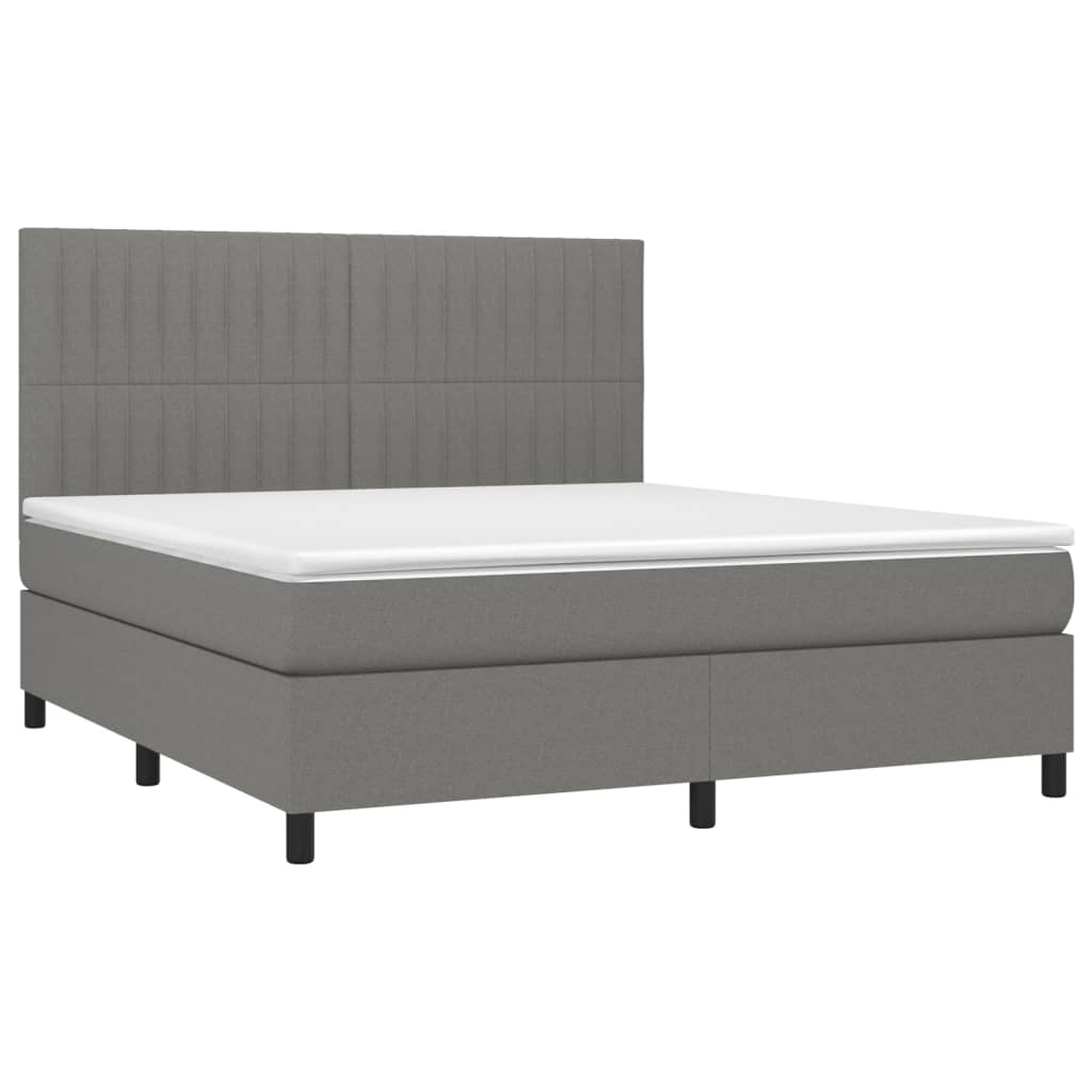 Letto a Molle Materasso e LED Grigio Scuro 160x200cm in Tessuto 3135046