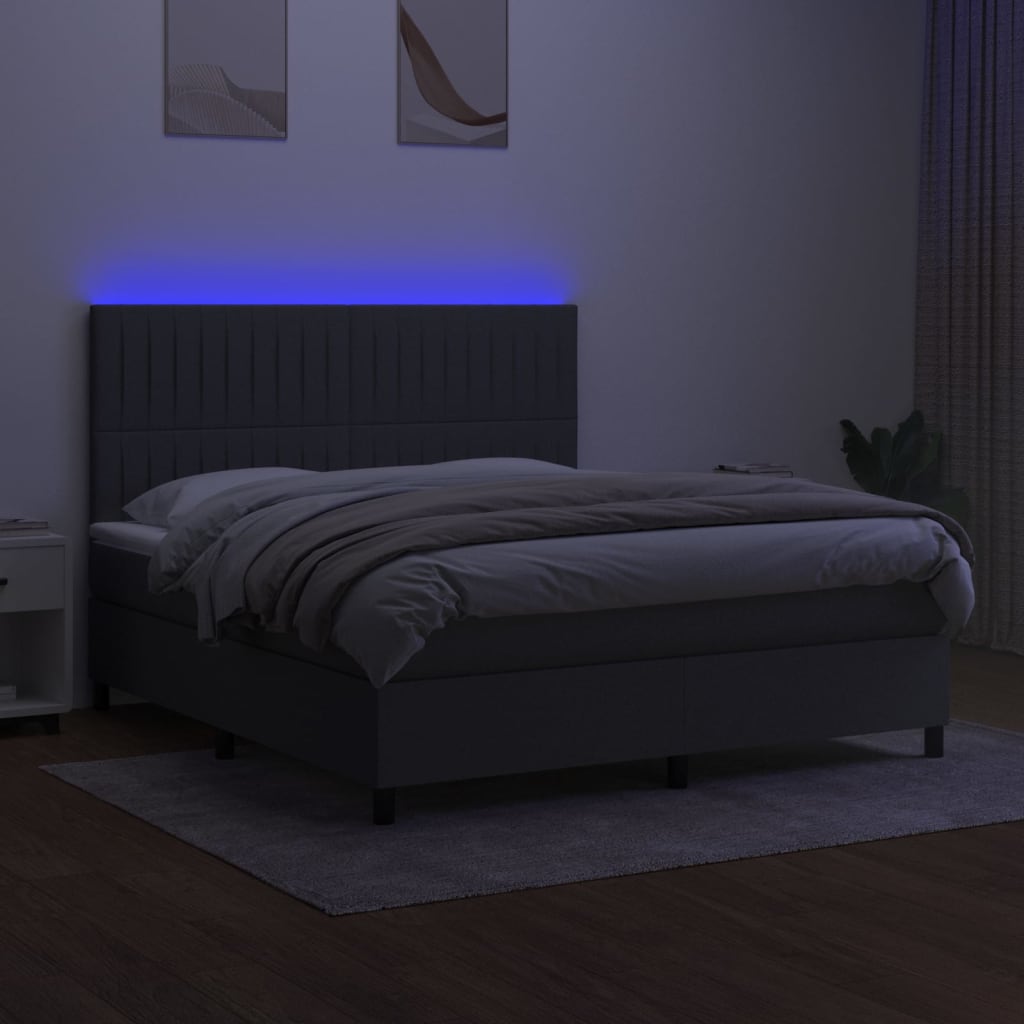 Letto a Molle Materasso e LED Grigio Scuro 160x200cm in Tessuto 3135046