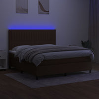 Letto a Molle Materasso e LED Marrone Scuro 160x200 cm Tessuto cod mxl 49269