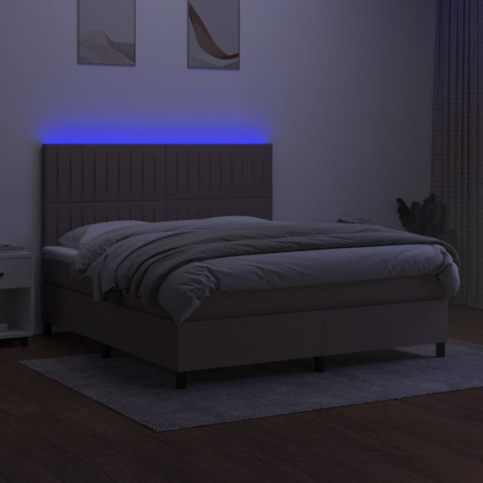 Letto a Molle con Materasso e LED Tortora 180x200 cm in Tessuto 3135057