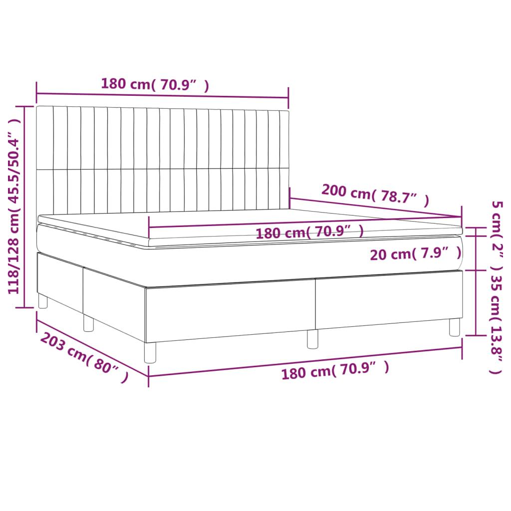 Letto a Molle con Materasso e LED Tortora 180x200 cm in Tessuto 3135057