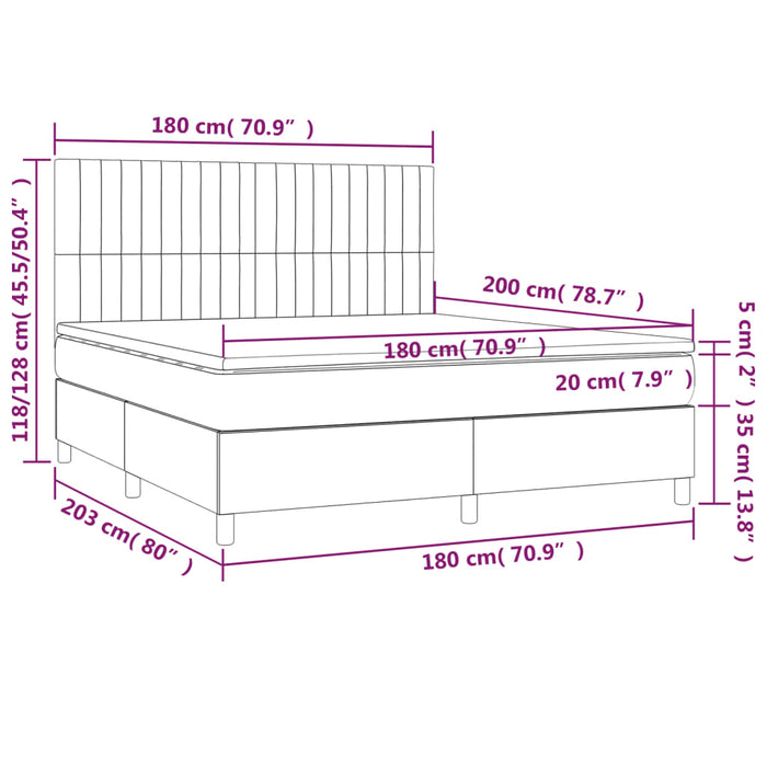 Letto a Molle con Materasso e LED Tortora 180x200 cm in Tessuto 3135057