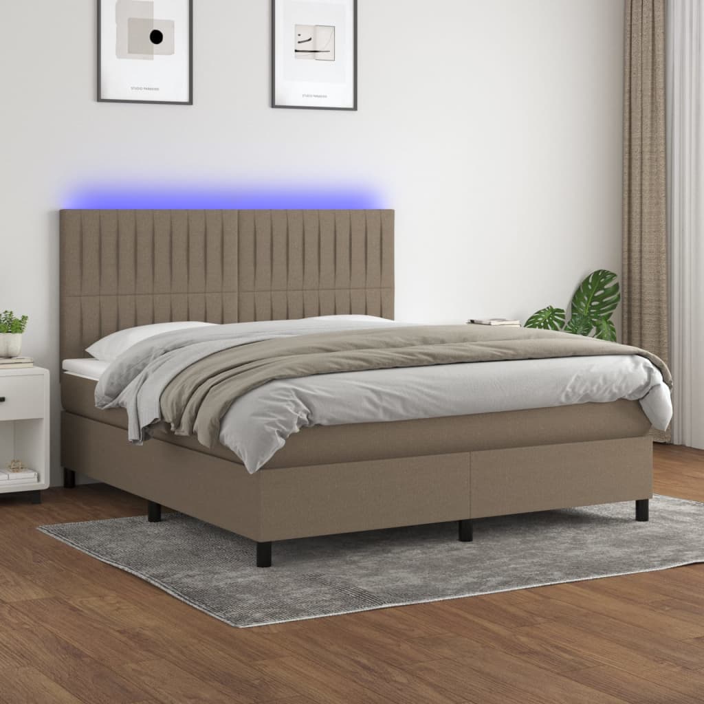 Letto a Molle con Materasso e LED Tortora 180x200 cm in Tessuto 3135057