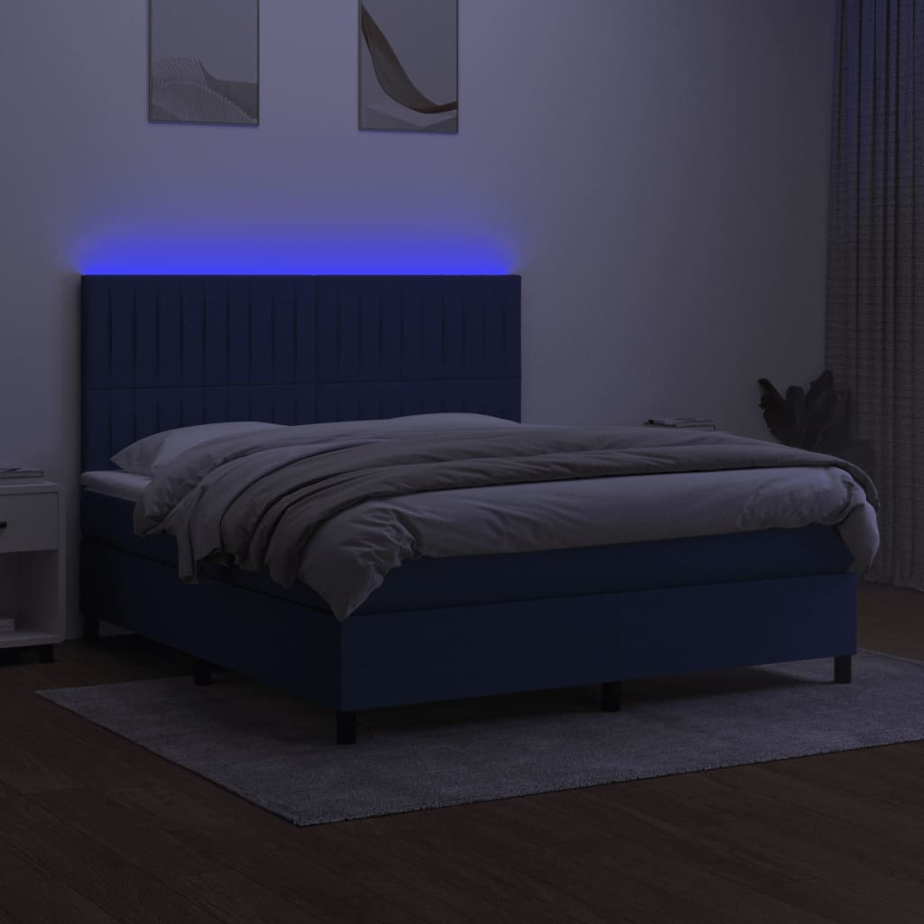 Letto a Molle con Materasso e LED Blu 180x200 cm in Tessuto 3135059