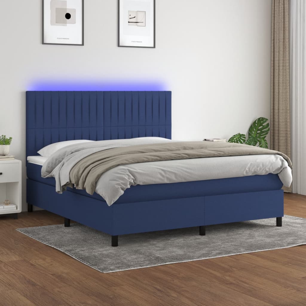 Letto a Molle con Materasso e LED Blu 180x200 cm in Tessuto 3135059