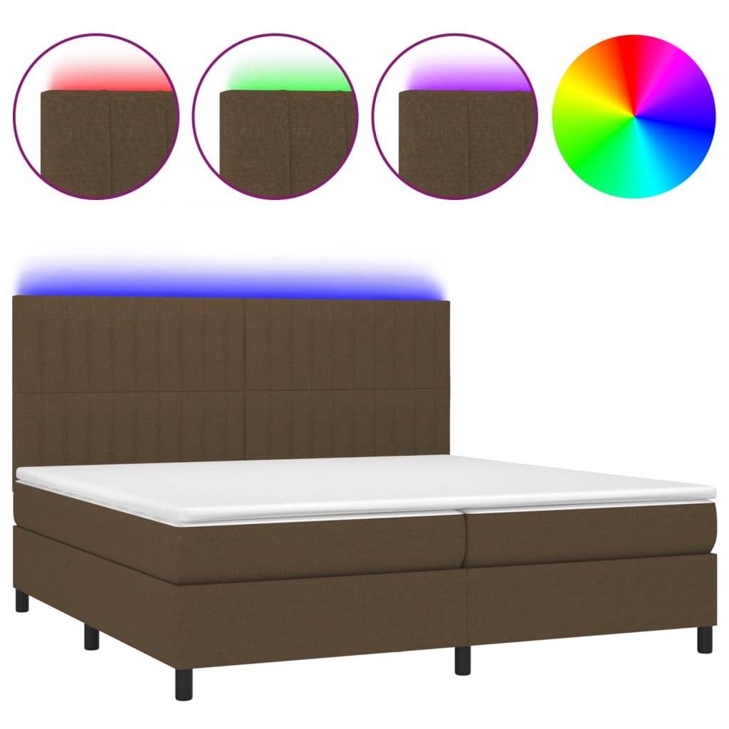 Letto a Molle Materasso e LED Marronescuro 200x200cm in Tessuto cod mxl 33638