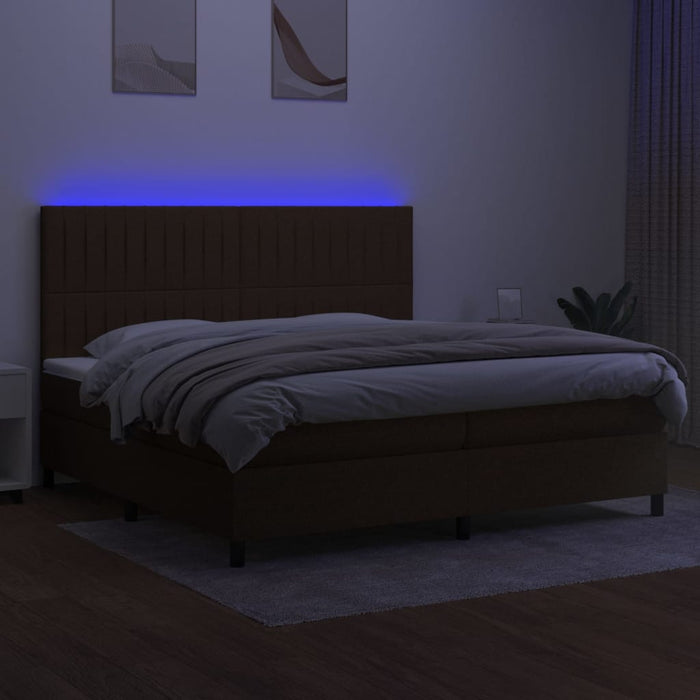 Letto a Molle Materasso e LED Marronescuro 200x200cm in Tessuto cod mxl 33638