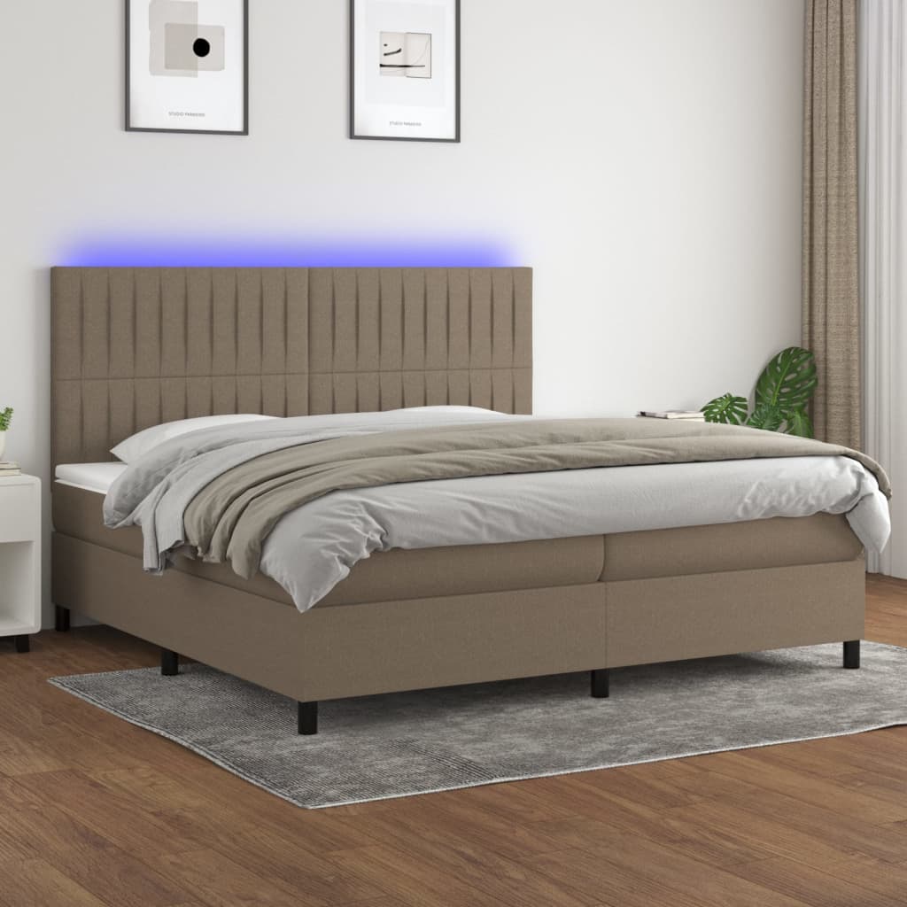 Letto a Molle Materasso e LED tortora 200x200cm in Tessuto 3135065