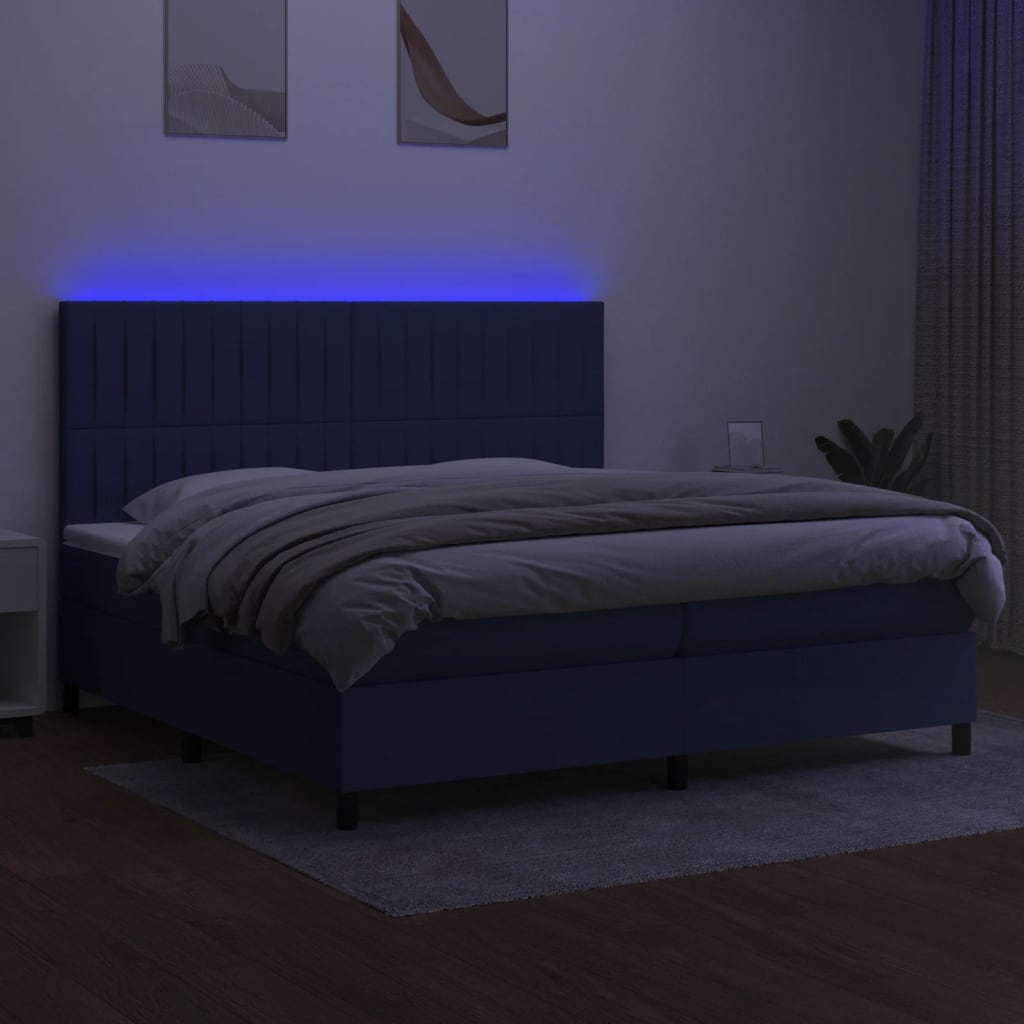 Letto a Molle Materasso e LED Blu 200x200cm in Tessuto 3135067