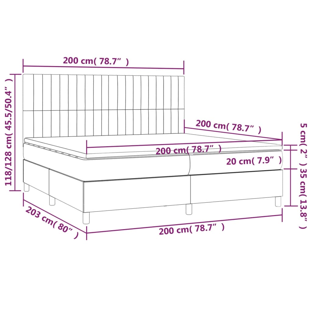 Letto a Molle Materasso e LED Blu 200x200cm in Tessuto 3135067