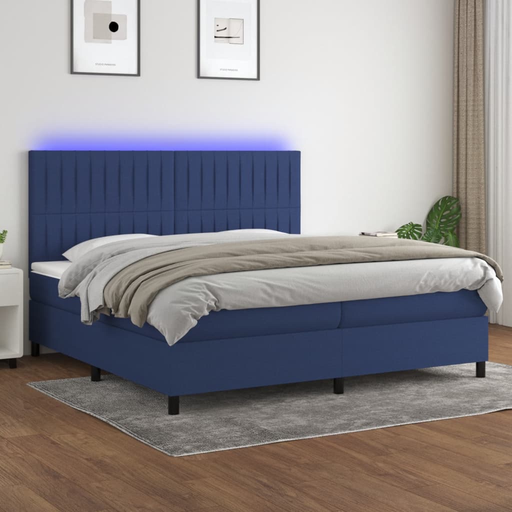 Letto a Molle Materasso e LED Blu 200x200cm in Tessuto 3135067