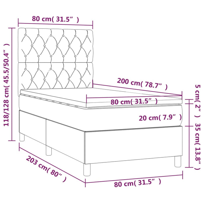 Letto a Molle Materasso e LED Grigio Scuro 80x200 cm in Tessuto cod mxl 36212