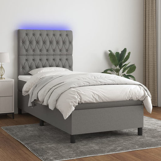 Letto a Molle Materasso e LED Grigio Scuro 80x200 cm in Tessuto cod mxl 36212