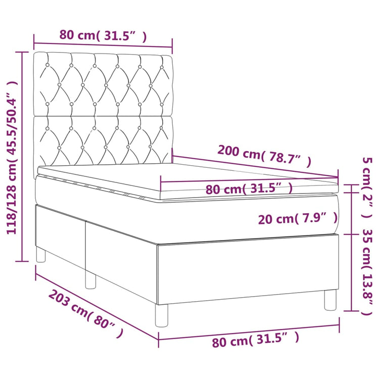 Letto a Molle con Materasso e LED Nero 80x200 cm in Tessuto cod mxl 57141