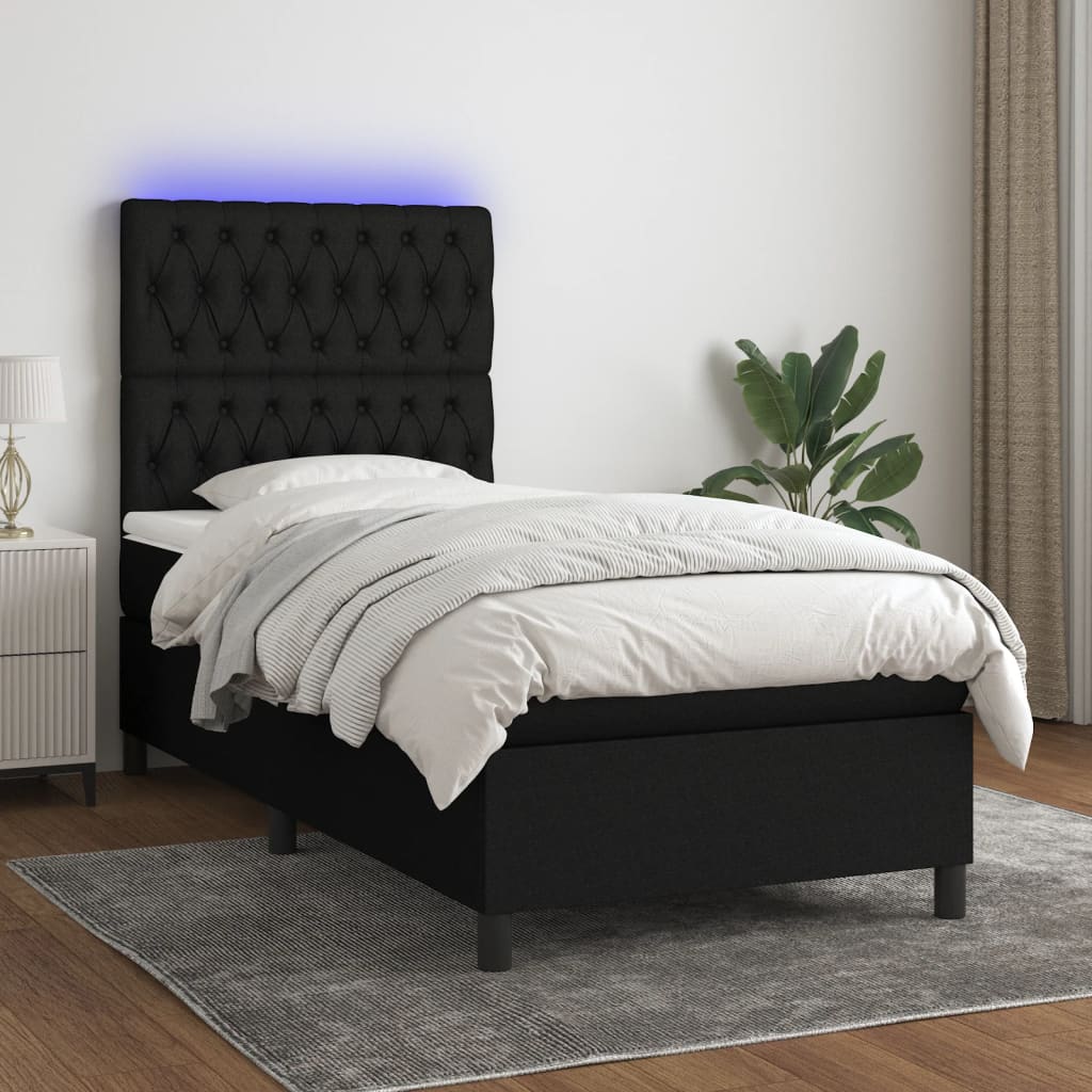 Letto a Molle con Materasso e LED Nero 80x200 cm in Tessuto cod mxl 57141