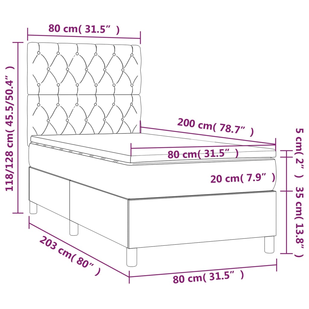 Letto a Molle Materasso e LED Marrone Scuro 80x200cm in Tessuto cod mxl 56075