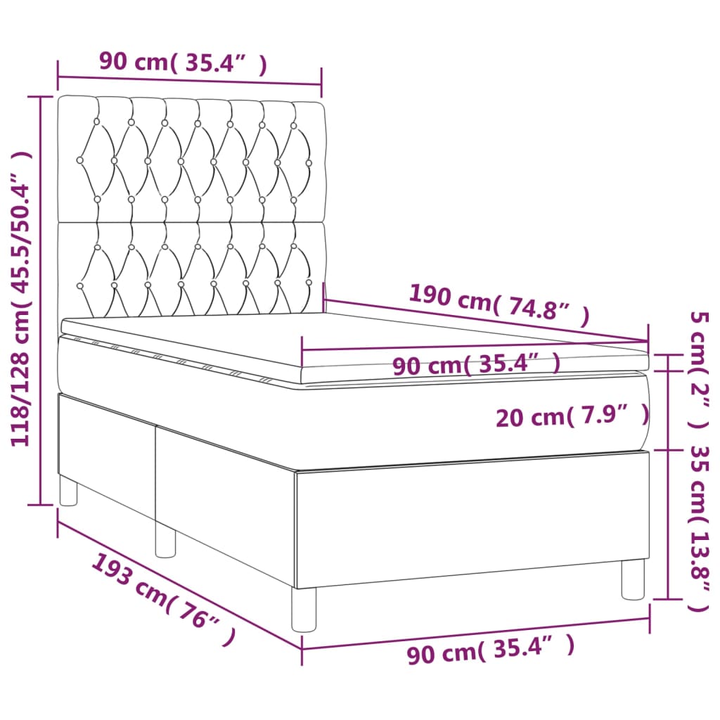 Letto a Molle con Materasso e LED Nero 90x190 cm in Tessuto cod mxl 62530