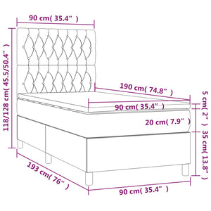 Letto a Molle Materasso e LED Marrone Scuro 90x190cm in Tessuto 3135080