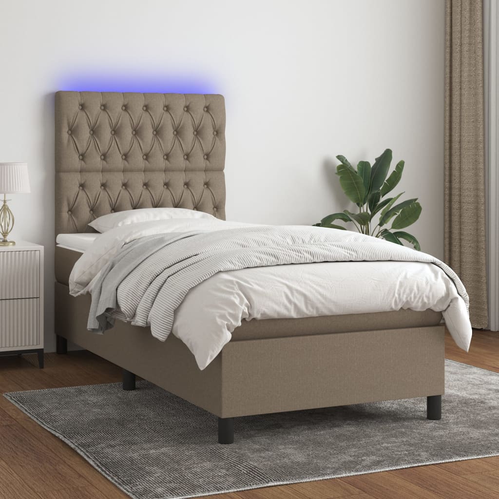 Letto a Molle con Materasso e LED Tortora 90x190 cm in Tessutocod mxl 122915