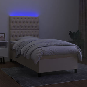 Letto a Molle con Materasso e LED Crema 90x190 cm in Tessuto 3135082