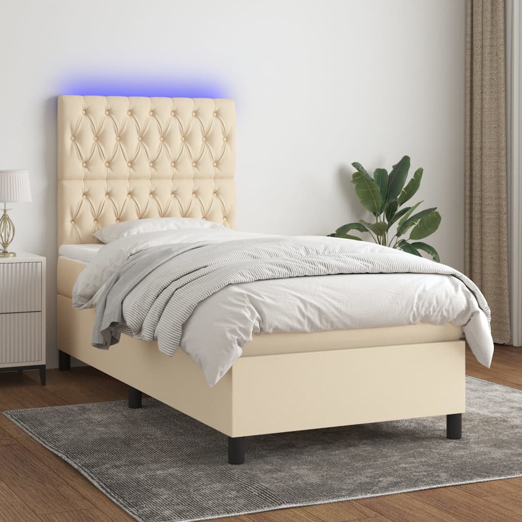 Letto a Molle con Materasso e LED Crema 90x190 cm in Tessuto 3135082