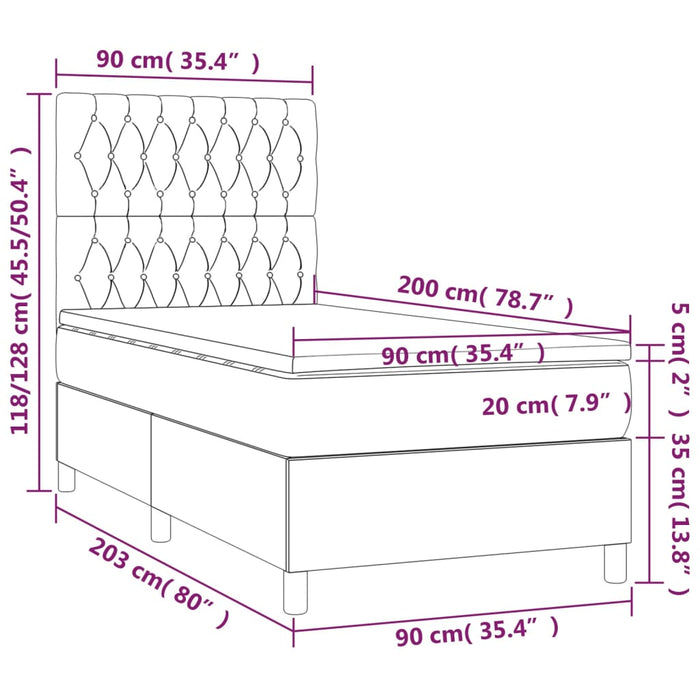 Letto a Molle Materasso e LED Grigio Chiaro 90x200 cm Tessuto cod mxl 61157