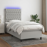 Letto a Molle Materasso e LED Grigio Chiaro 90x200 cm Tessuto 3135085