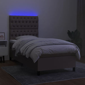 Letto a Molle con Materasso e LED Tortora 100x200cm in Tessuto 3135097