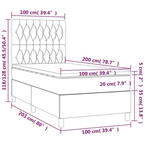 Letto a Molle con Materasso e LED Tortora 100x200cm in Tessuto 3135097