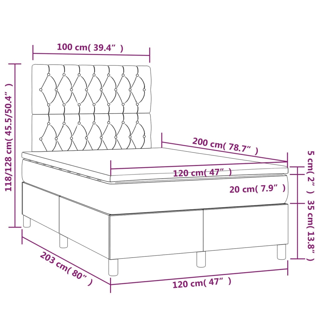 Letto a Molle Materasso e LED Grigio Chiaro 120x200 cm Tessuto cod mxl 64693