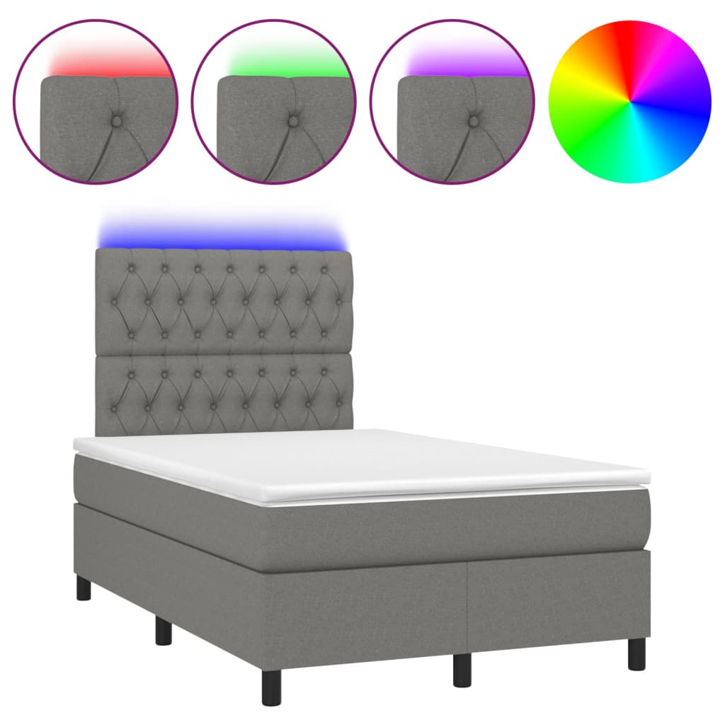 Letto a Molle Materasso e LED Grigio Scuro 120x200cm in Tessuto cod mxl 63045