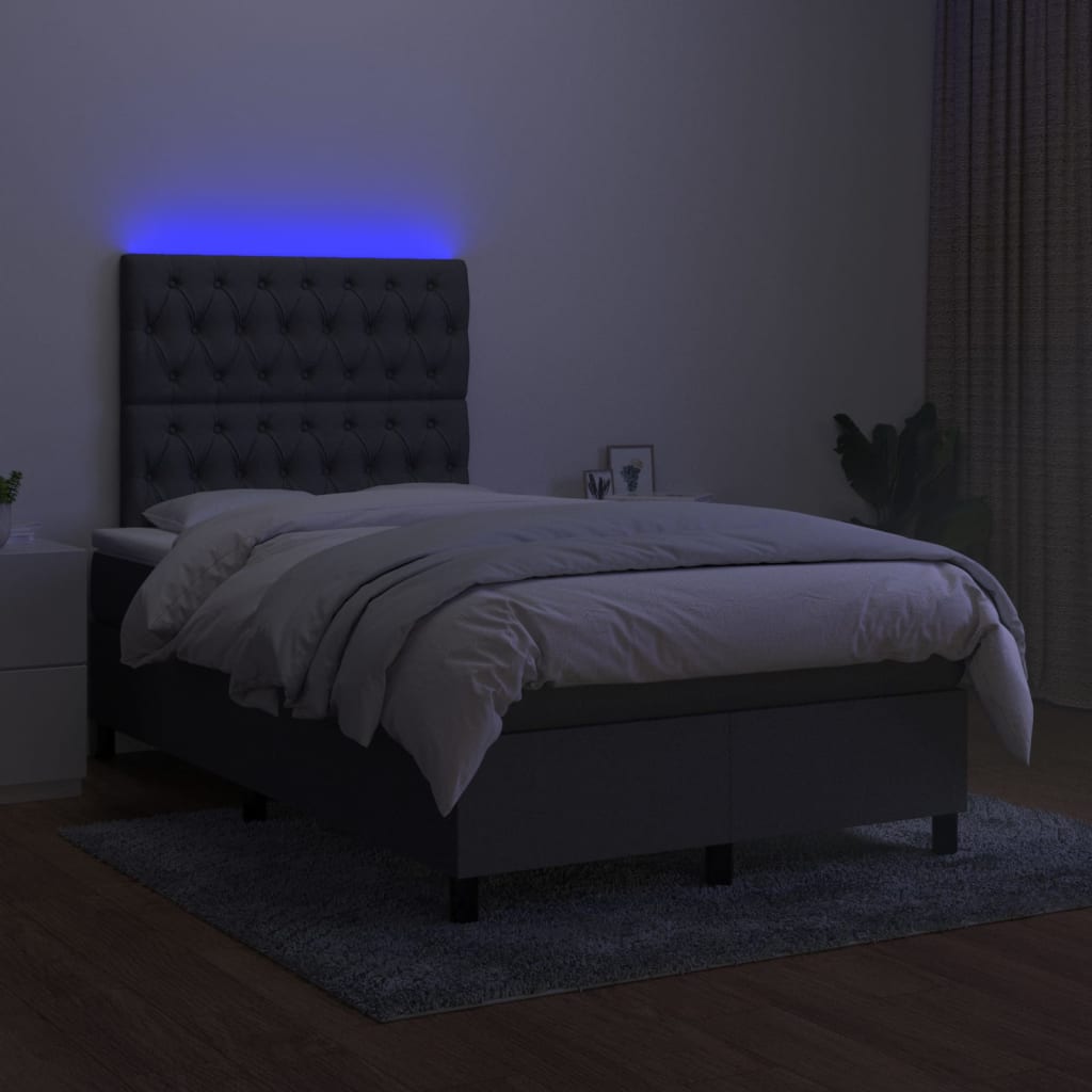 Letto a Molle Materasso e LED Grigio Scuro 120x200cm in Tessuto 3135102