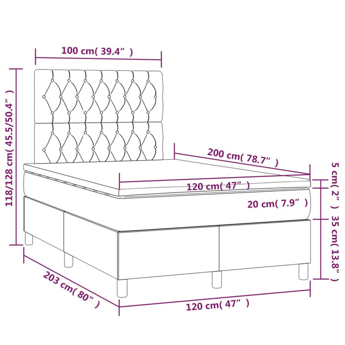 Letto a Molle Materasso e LED Grigio Scuro 120x200cm in Tessuto 3135102