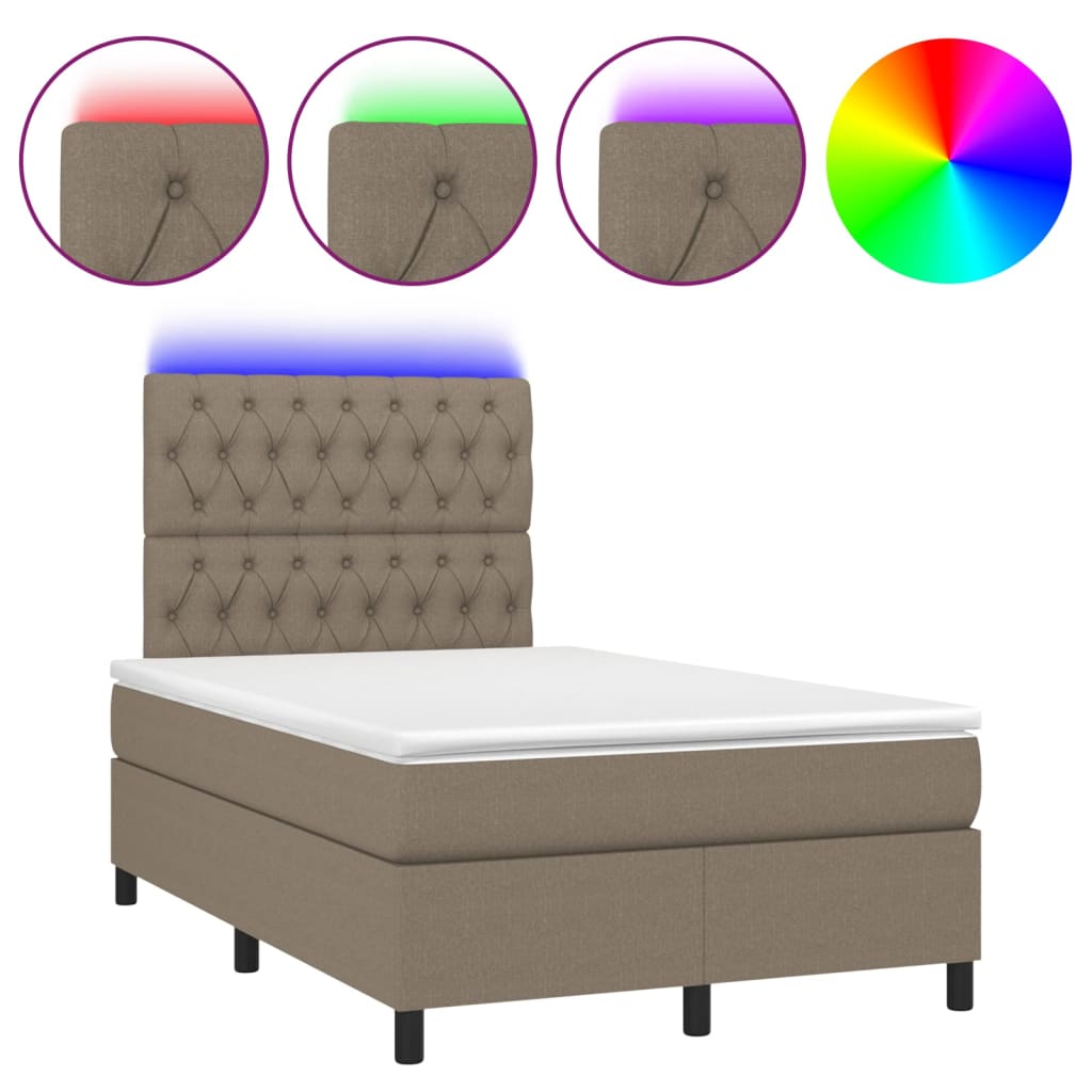 Letto a Molle con Materasso e LED Tortora 120x200cm in Tessuto 3135105