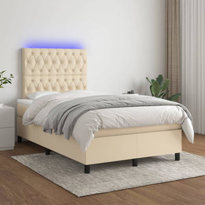 Letto a Molle con Materasso e LED Crema 120x200cm in Tessuto cod mxl 59230