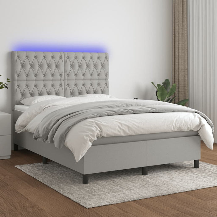 Letto a Molle Materasso e LED Grigio Chiaro 140x190 cm Tessuto 3135109