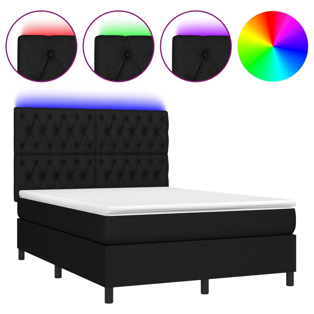 Letto a Molle con Materasso e LED Nero 140x190 cm in Tessuto 3135111