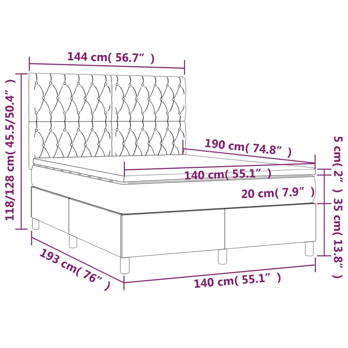 Letto a Molle Materasso e LED MarroneScuro 140x190cm in Tessuto 3135112