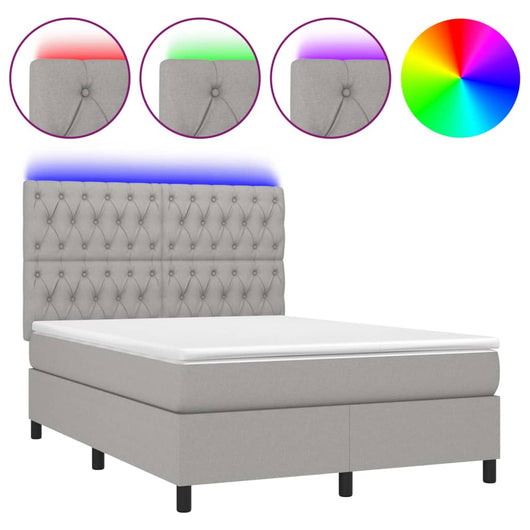 Letto a Molle Materasso e LED Grigio Chiaro 140x200 cm Tessuto cod mxl 37310