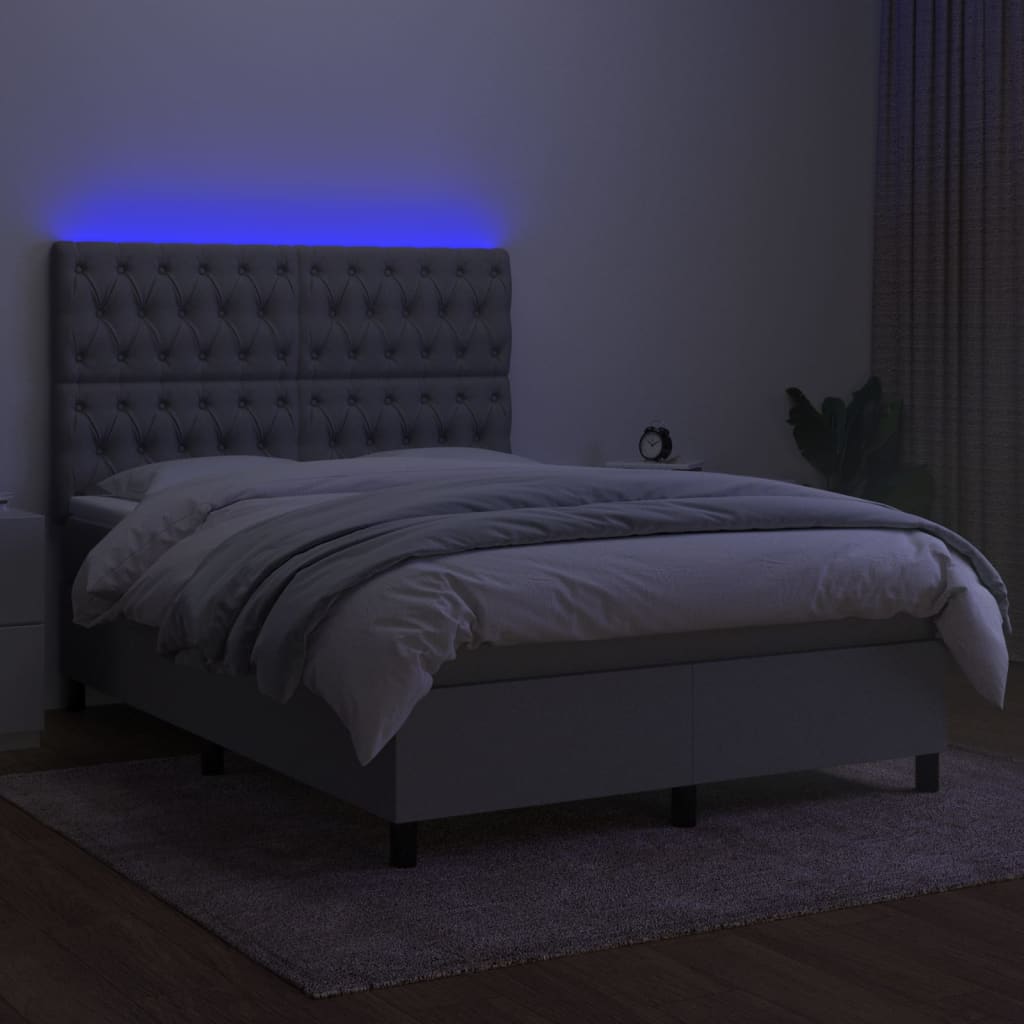 Letto a Molle Materasso e LED Grigio Chiaro 140x200 cm Tessuto 3135117