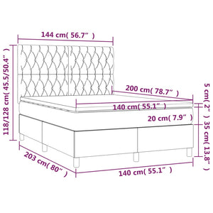 Letto a Molle Materasso e LED Grigio Chiaro 140x200 cm Tessuto 3135117