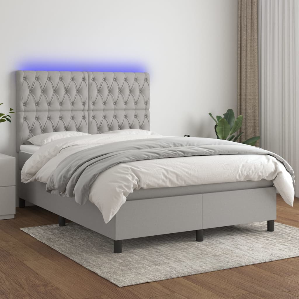 Letto a Molle Materasso e LED Grigio Chiaro 140x200 cm Tessuto 3135117