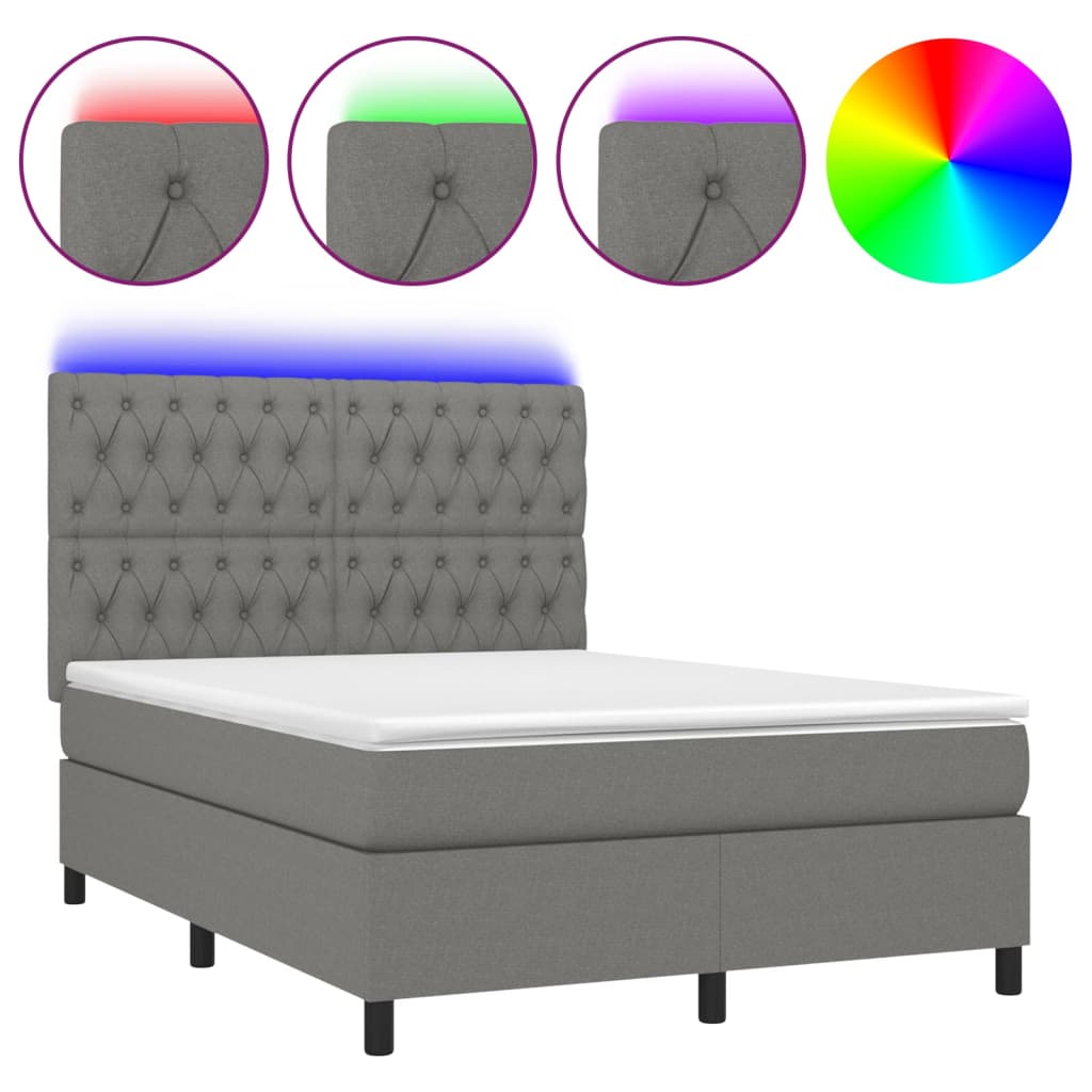 Letto a Molle Materasso e LED Grigio Scuro 140x200cm in Tessuto cod mxl 40182