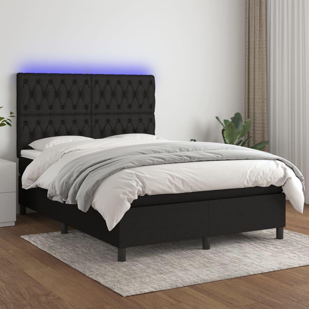 Letto a Molle con Materasso e LED Nero 140x200 cm in Tessuto cod mxl 33642