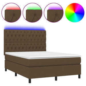 Letto a Molle Materasso e LED Marrone Scuro 140x200 cm Tessuto cod mxl 33636