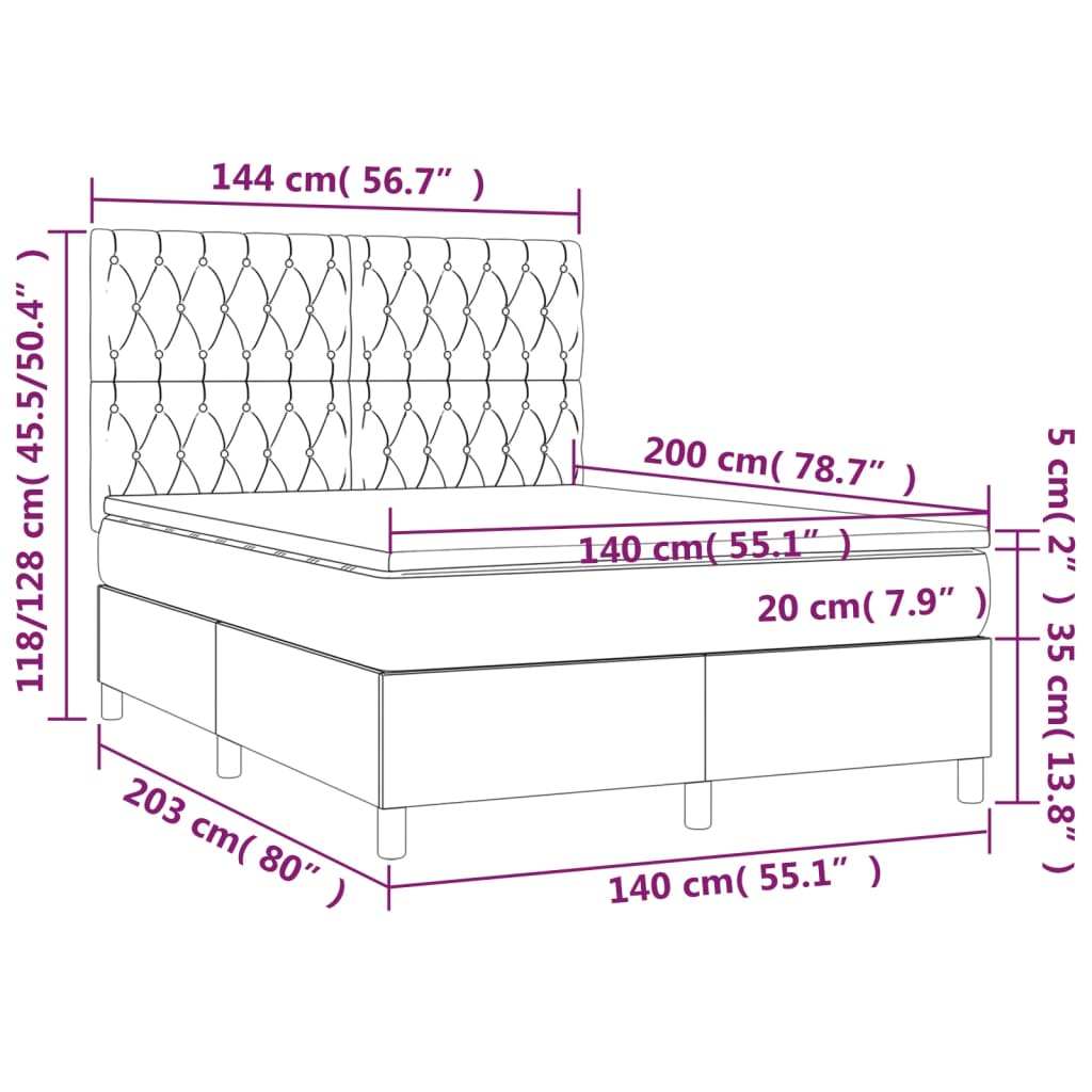 Letto a Molle con Materasso e LED Tortora 140x200 cm in Tessuto cod mxl 34907