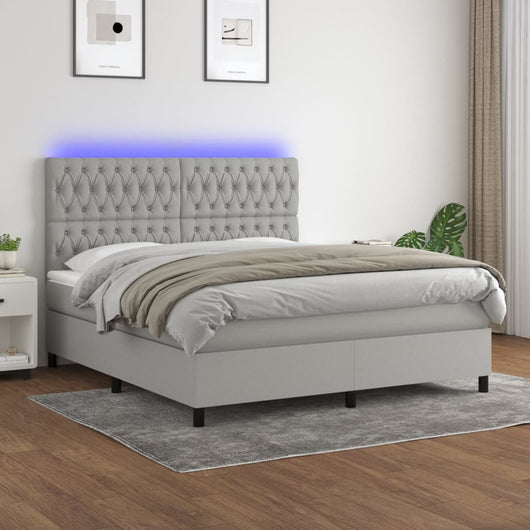 Letto a Molle Materasso e LED Grigio Chiaro 160x200 cm Tessuto cod mxl 34788