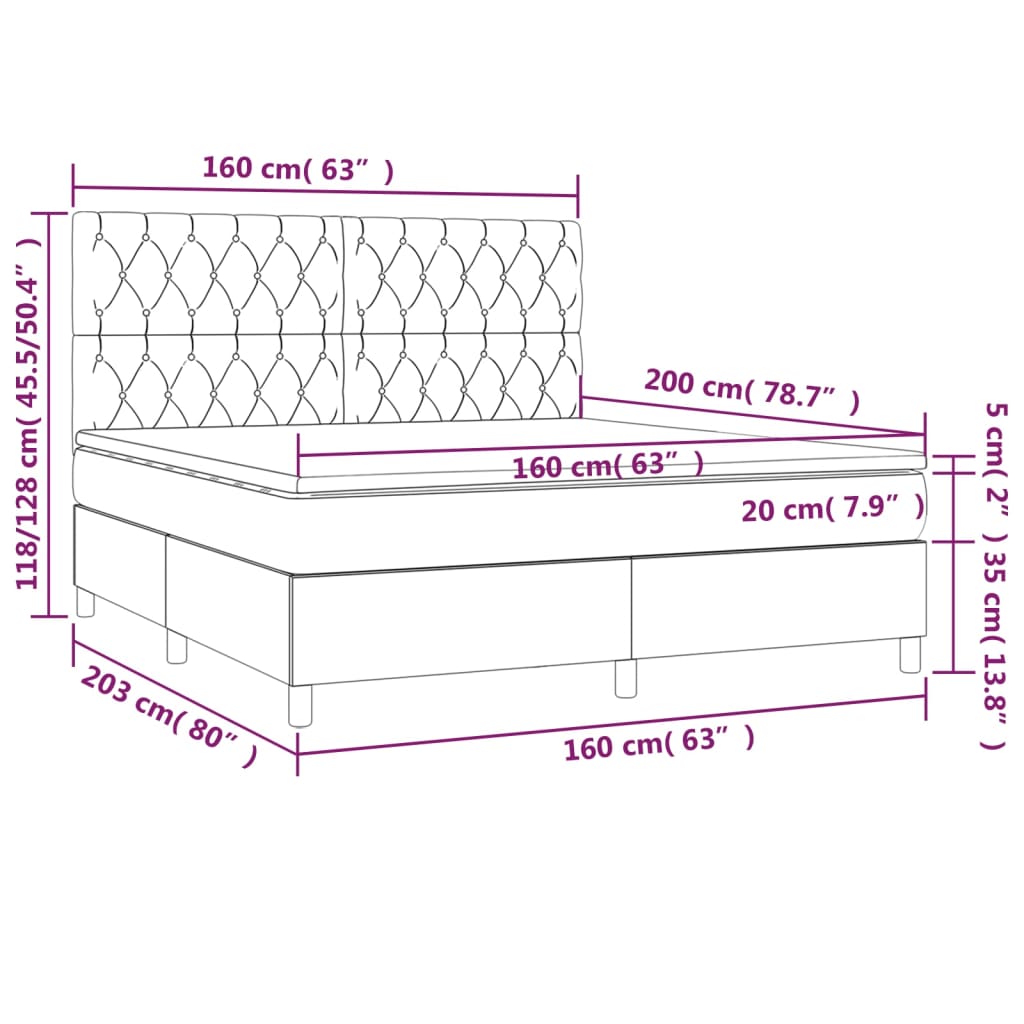 Letto a Molle Materasso e LED Grigio Scuro 160x200cm in Tessuto cod mxl 36740