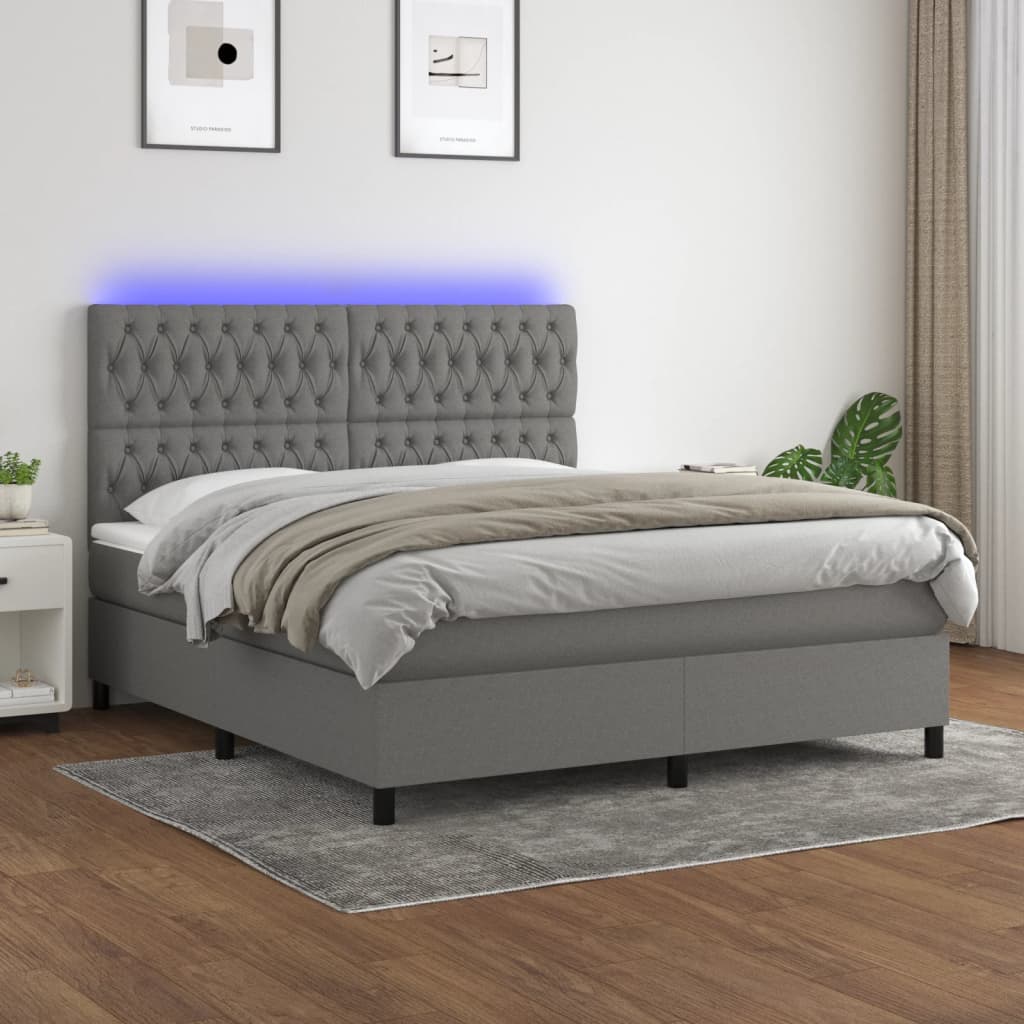 Letto a Molle Materasso e LED Grigio Scuro 160x200cm in Tessuto cod mxl 36740